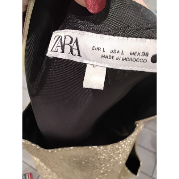 ZARA Metallic Gold Halter Neck Mini Dress Sparkle Party Occasion Size L - Picture 5 of 7